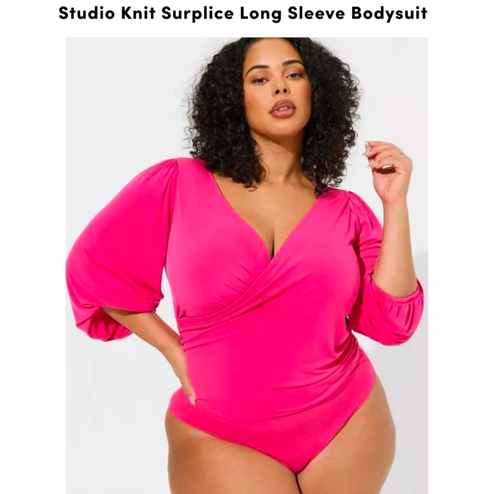 Torrid Fuchsia Surplice Long Sleeve Bodysuit
